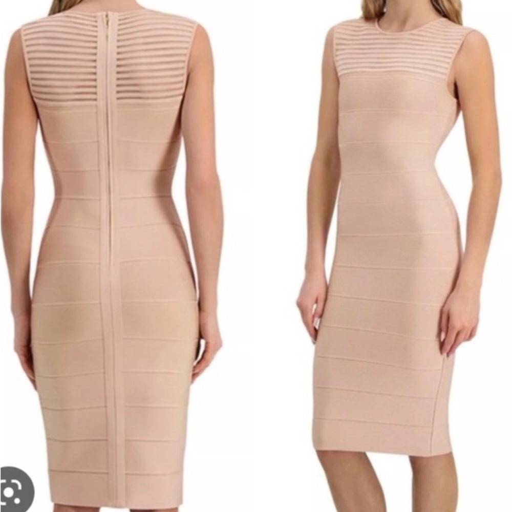 Herve Leger Blush Bare Color Sleeveless Midi Dress.. Sz XL. NWT